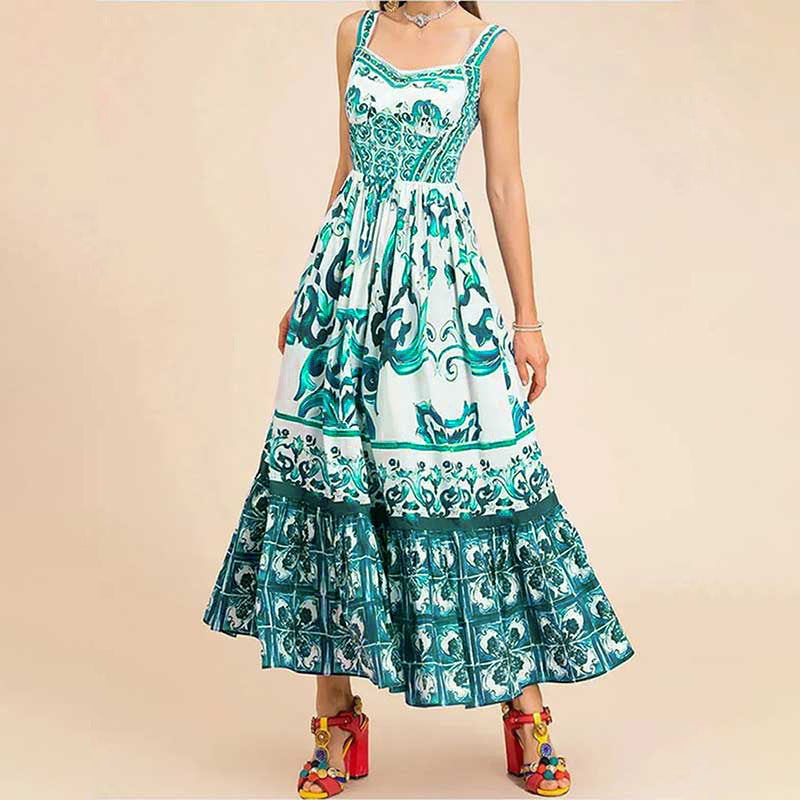 Elegant maxi dress for ladies with a playful ruffle design and lush patterns Lune London