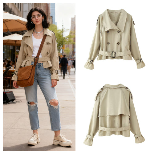 Manteau trench à la mode pour femmes avec un large col et un détail de ceinture Chic & Stil