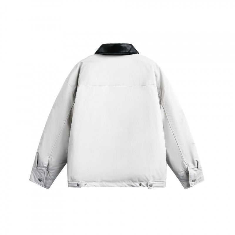 Unisex Boxy transitional jacket with contrasting faux leather collar and concealed zipper Amarae