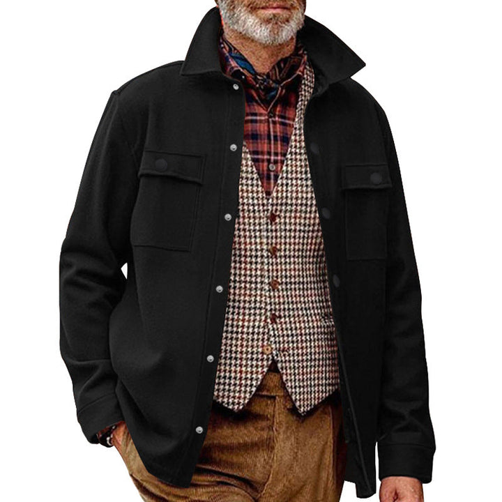 Men's Fleece Shirt Jacket with Two Chest Pockets and Stylish Stand-Up Collar Lune London