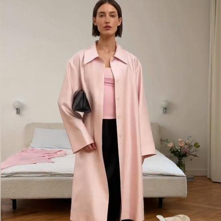 Women’s lightweight satin-like long coat in oversized cut with wide lapels Amarae