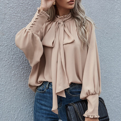 Women's blouse with bow collar and voluminous sleeves Amarae