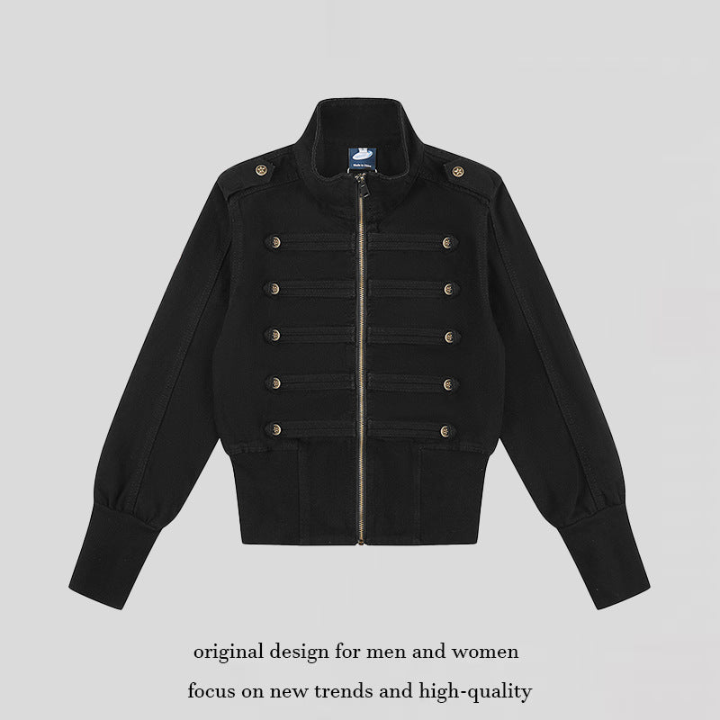 Women's military-inspired bomber jacket with stand-up collar and decorative button plackets Amarae