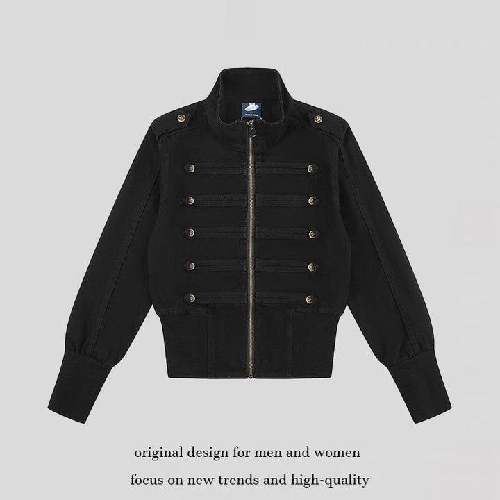 Women's military-inspired bomber jacket with stand-up collar and decorative button plackets Amarae