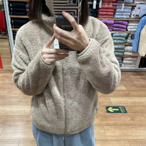 Women Cozy Fleece Jacket with High Collar and Zip Amarae