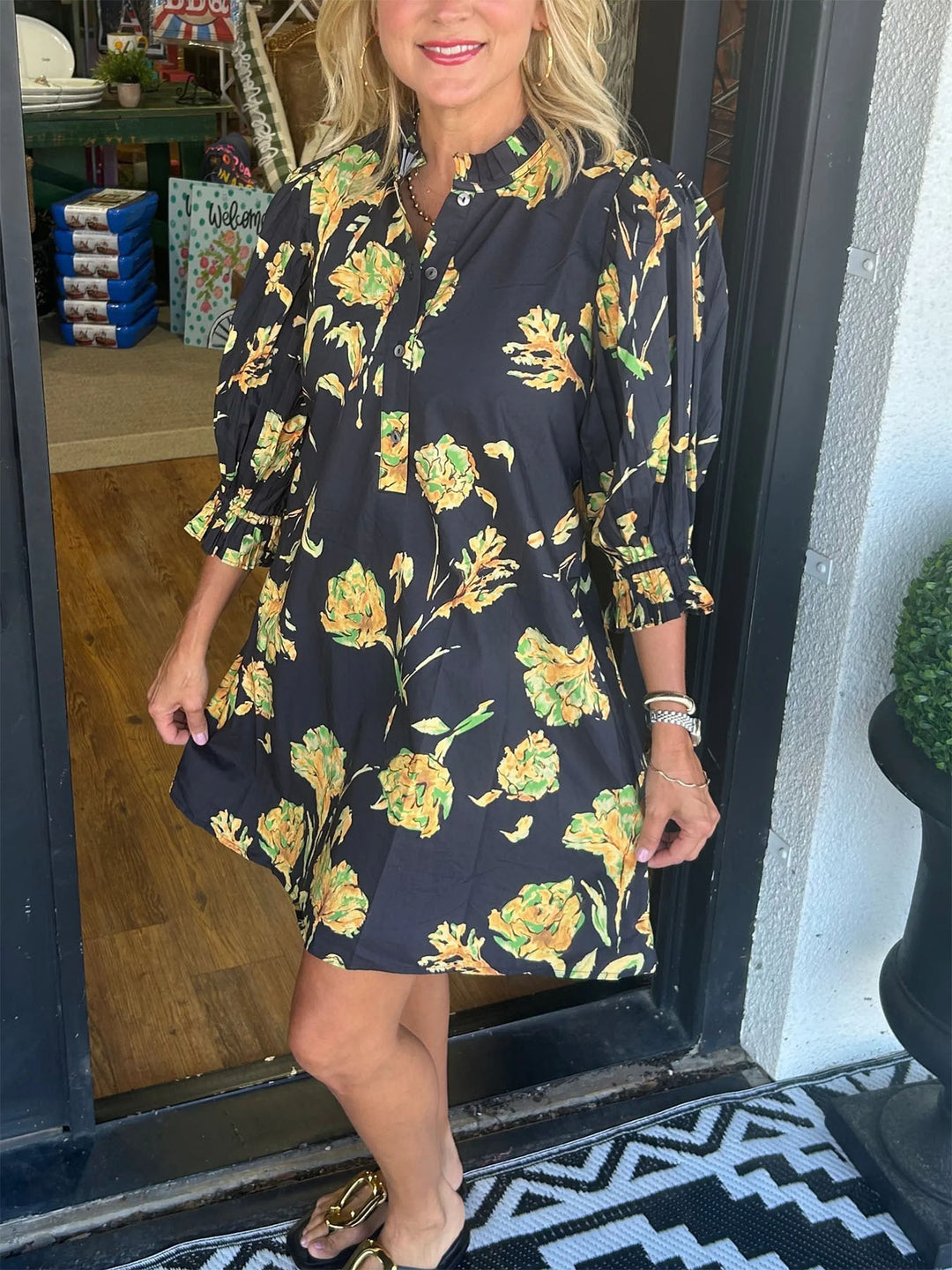 Shirt dress for women with floral accents and ruffle details Lune London