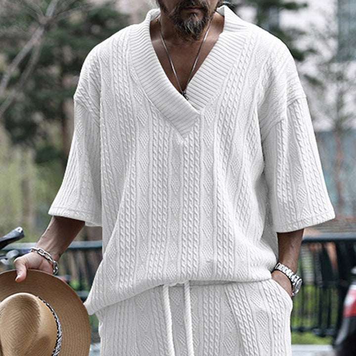 Thick knit sweater for men with deep V-neck Lune London