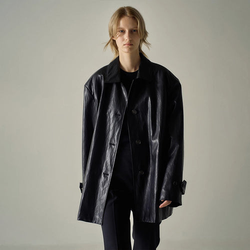 Veste en faux cuir à la mode pour femmes avec coupe surdimensionnée Chic & Stil