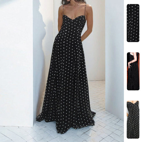 Robe maxi pour femmes avec design à pois et bretelles spaghetti Chic & Stil
