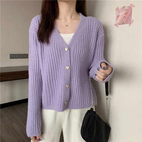 Ribbed knit cardigan for women with heart-shaped buttons Amarae