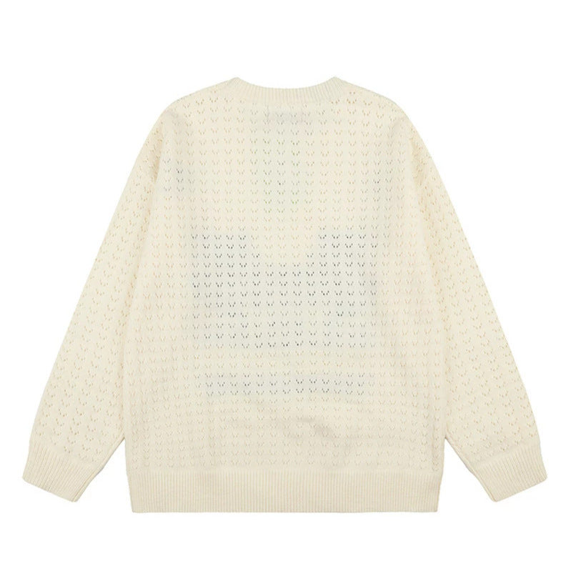 Women's Oversize Knit Sweater with Jacquard Cat Motif and Musical Design Amarae