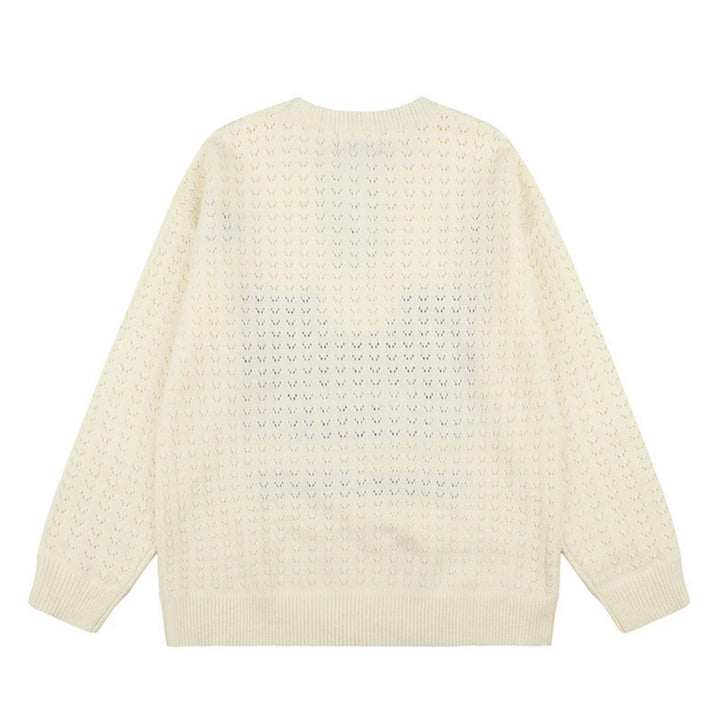 Women's Oversize Knit Sweater with Jacquard Cat Motif and Musical Design Amarae