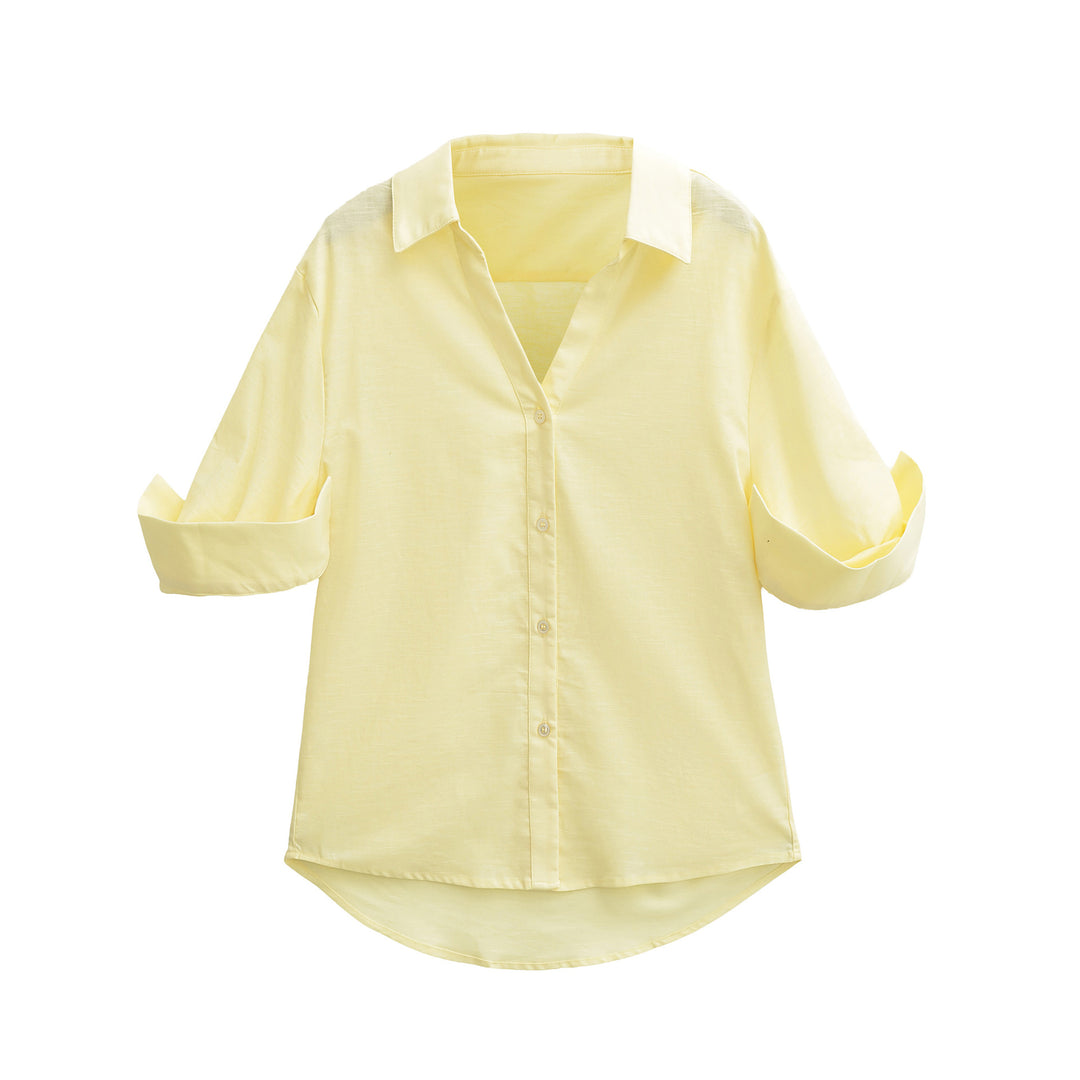 Women's Lightweight Oversized Linen-look Blouse with Kent Collar and Roll-up Sleeves Amarae