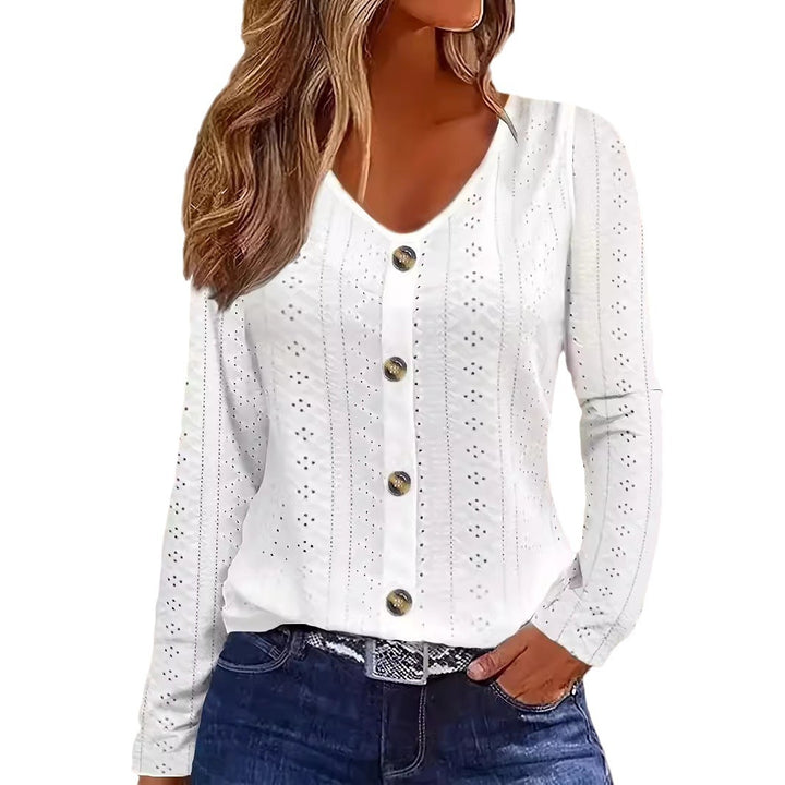 Finely structured long-sleeve blouse for women with elegant buttons Lune London