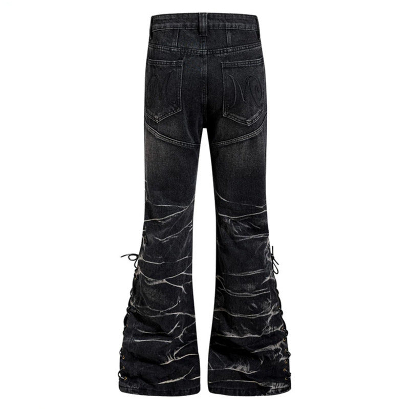 Women's high-waisted flared jeans with button fly and side lacing Amarae