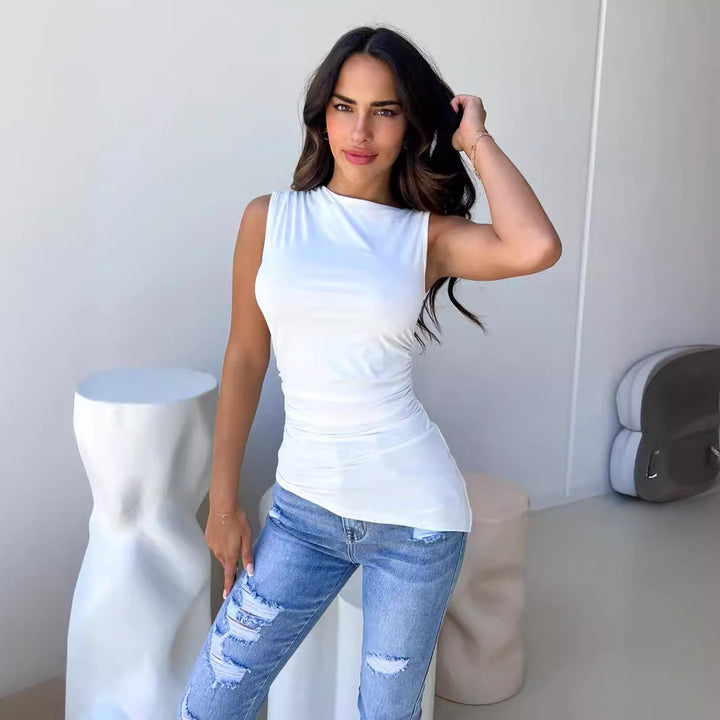 Ladies Elegant Sleeveless Top with Figure-Shaping Cut Lune London