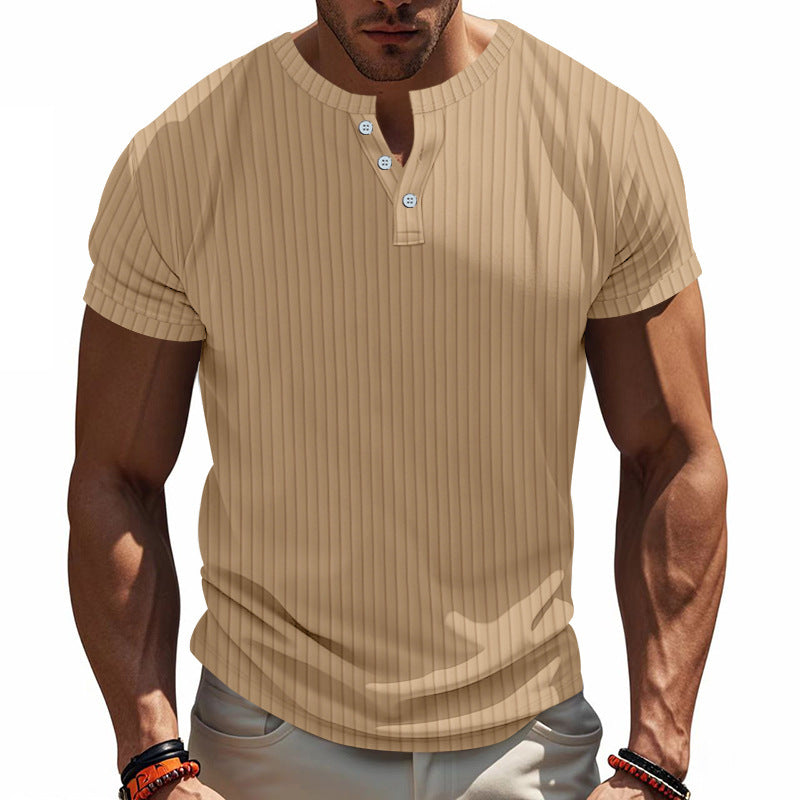 Trendy short sleeve Henley shirt for men with textured design Amarae