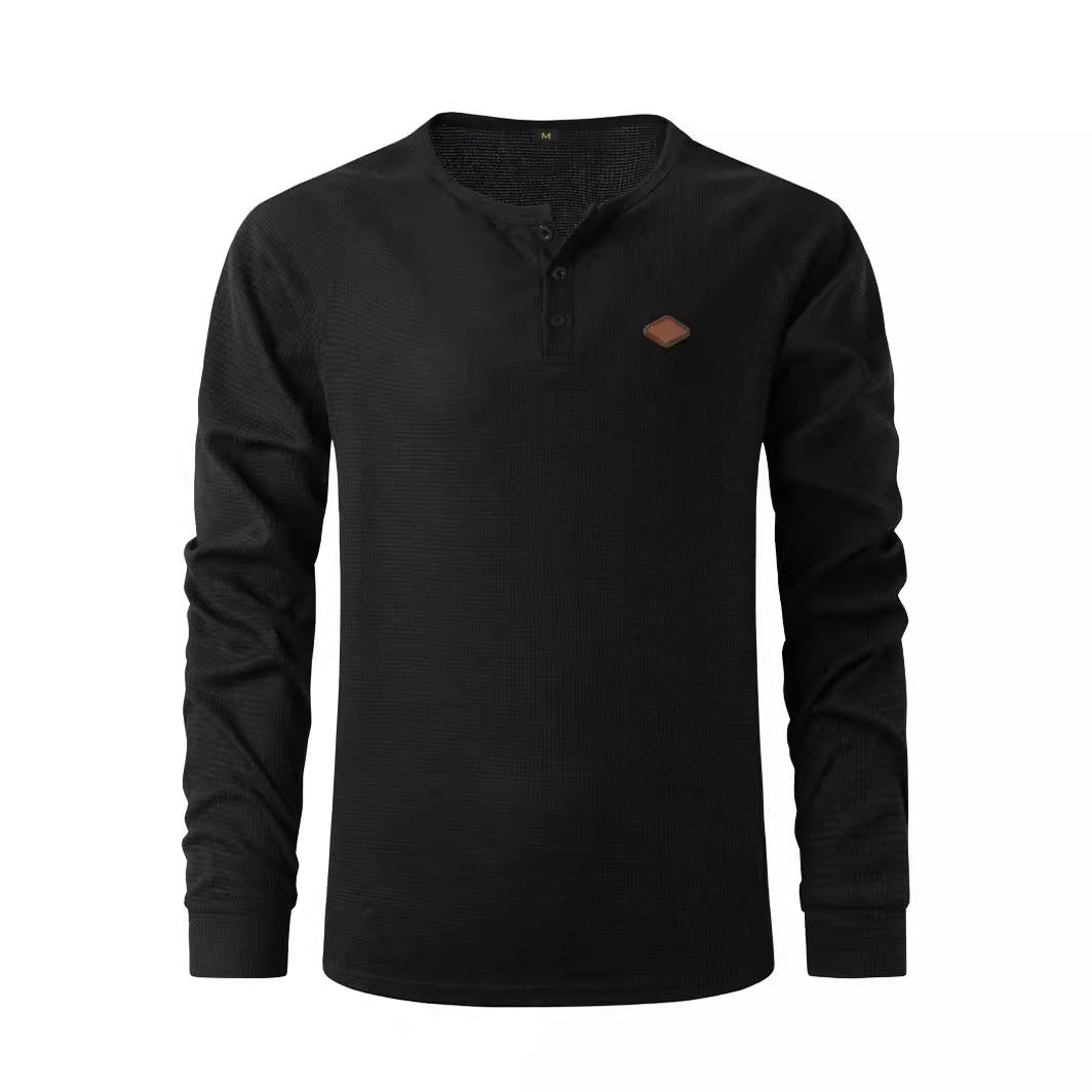 Men's Long Sleeve Henley Shirt with Textured Fabric and Fashionable Button Details Lune London