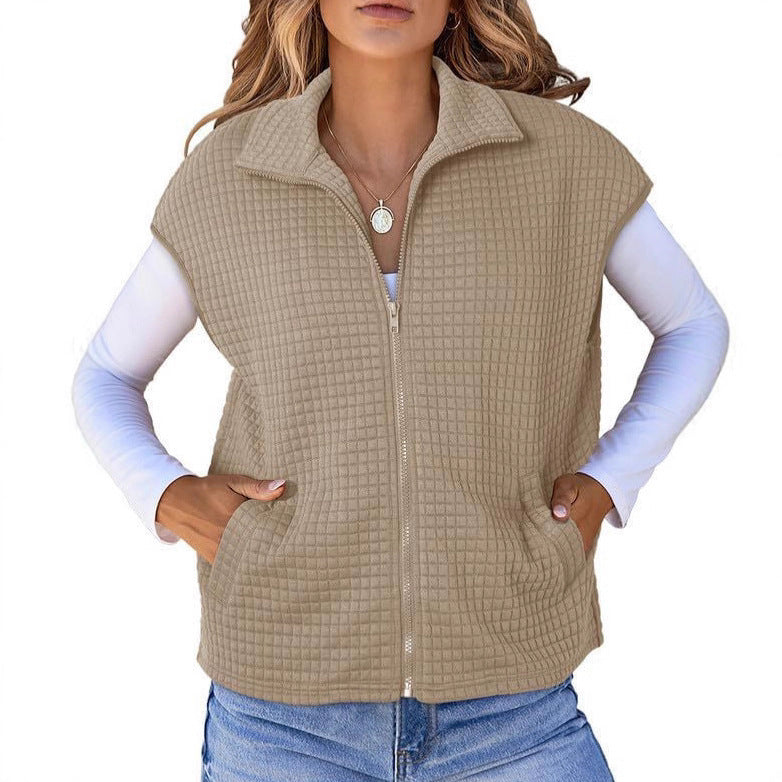 Women Lightweight Gaspé Knitted Vest with Pockets and High Collar Lune London