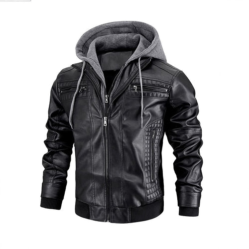 Fashion leather jacket for men with removable hood lining Amarae