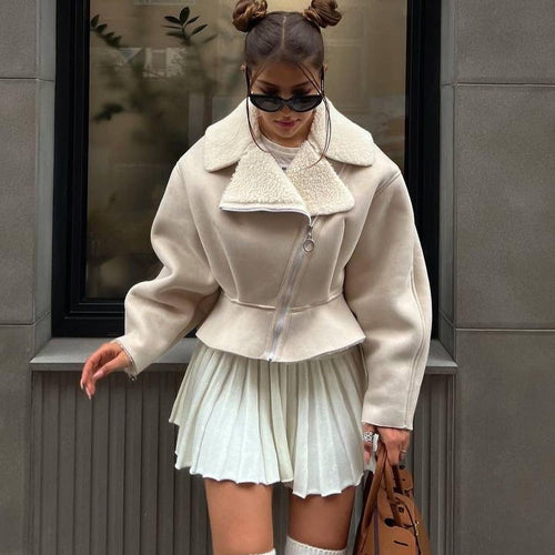 Trendy short jacket for women with plush lining and zipper Amarae