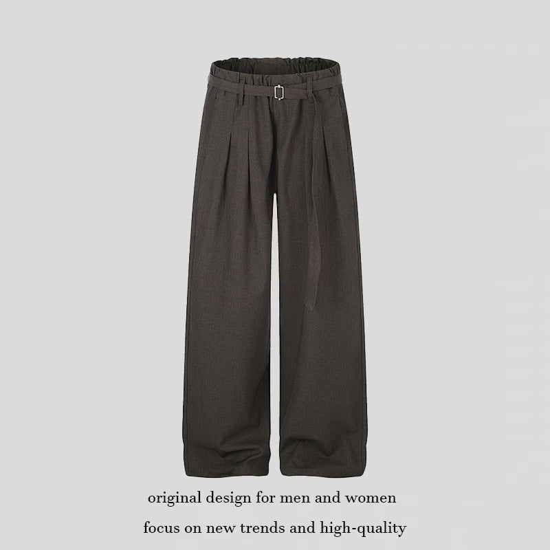 Ladies Wide High-Waist Palazzo Pants with Paperbag Waist, Pleats and Ties Belt Amarae