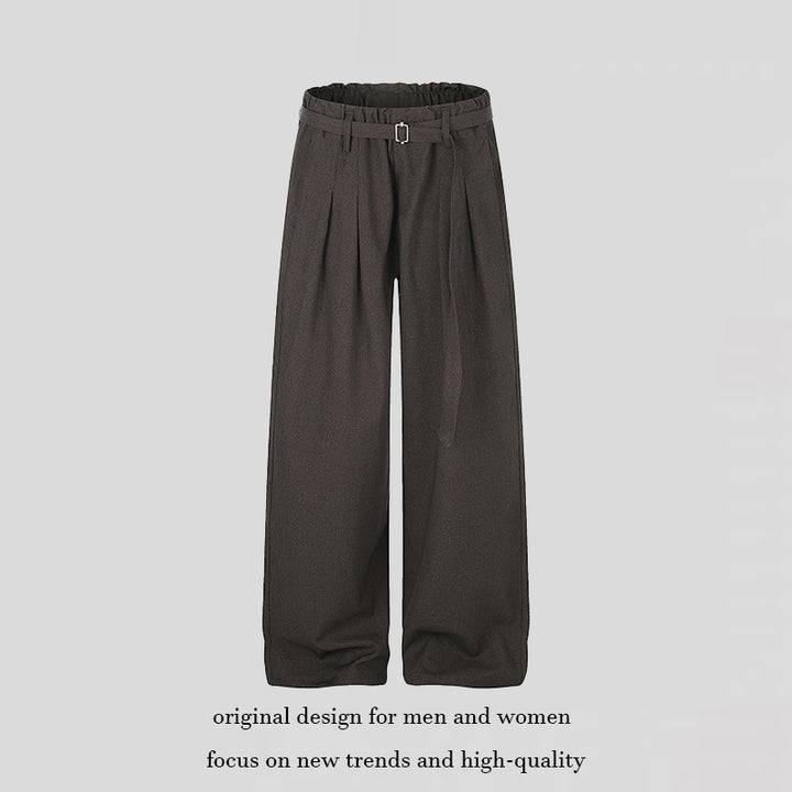Ladies Wide High-Waist Palazzo Pants with Paperbag Waist, Pleats and Ties Belt Amarae