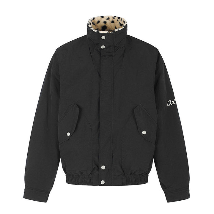 Women's Padded Blouson Jacket with Stand-Up Collar and Leopard Lining Amarae