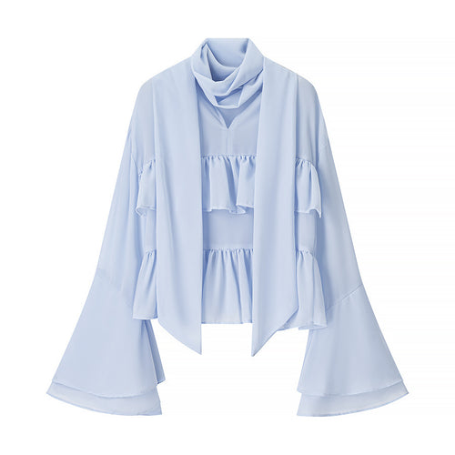 Women elegant blouse with voluminous ruffles and asymmetrical cut Amarae