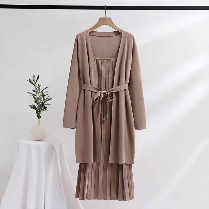 Elegant and casual knitted dress for women with matching cardigan Lune London