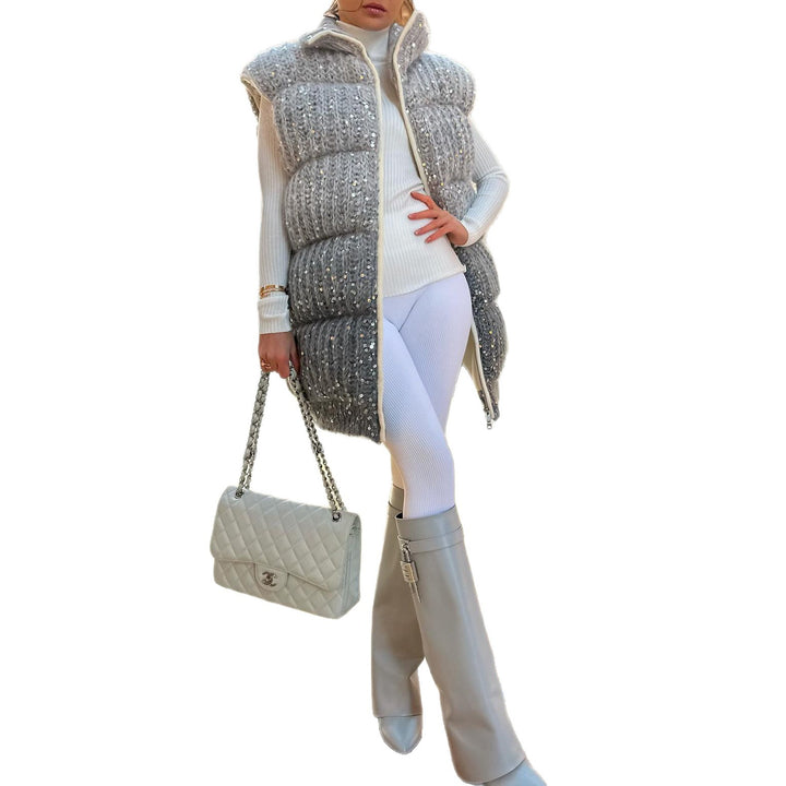 Quilted vest for women with elegant sequin details and a high collar Lune London