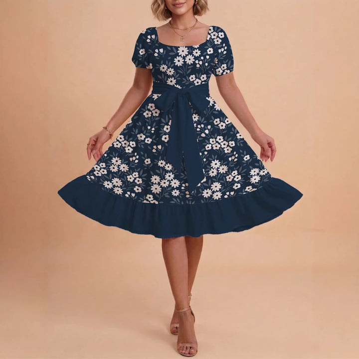 Women's floral dress with adjustable belt and voluminous sleeves Lune London