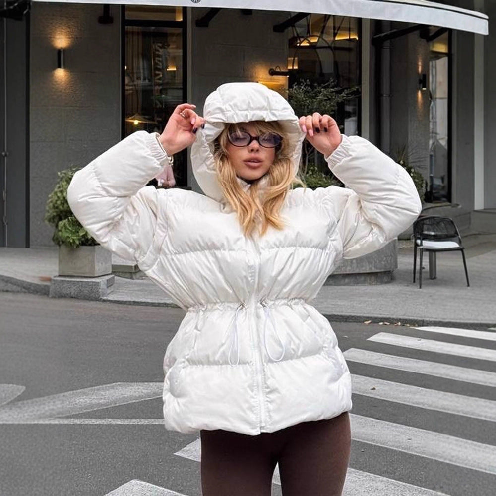 Women's Padded Hooded Quilted Jacket with Drawstring Waist and Boxy Sleeves Amarae