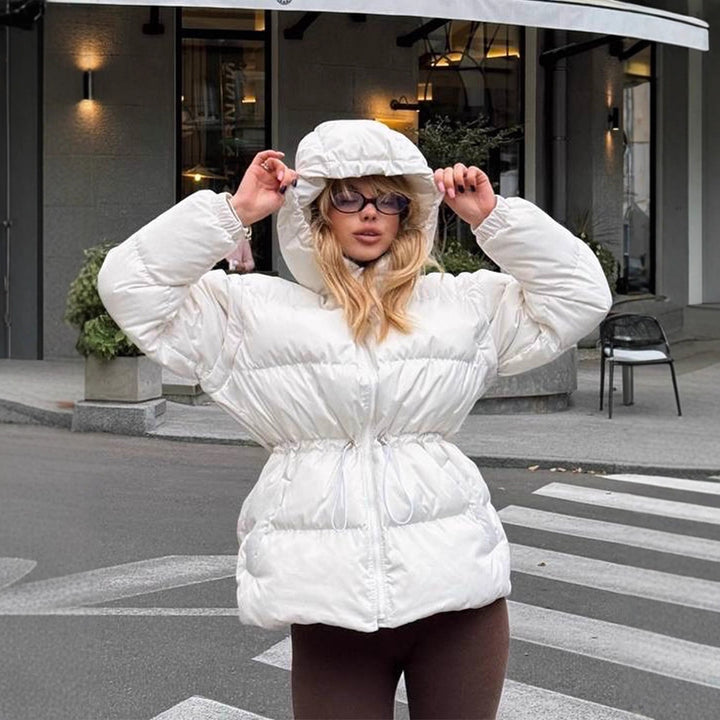 Women's Padded Hooded Quilted Jacket with Drawstring Waist and Boxy Sleeves Amarae