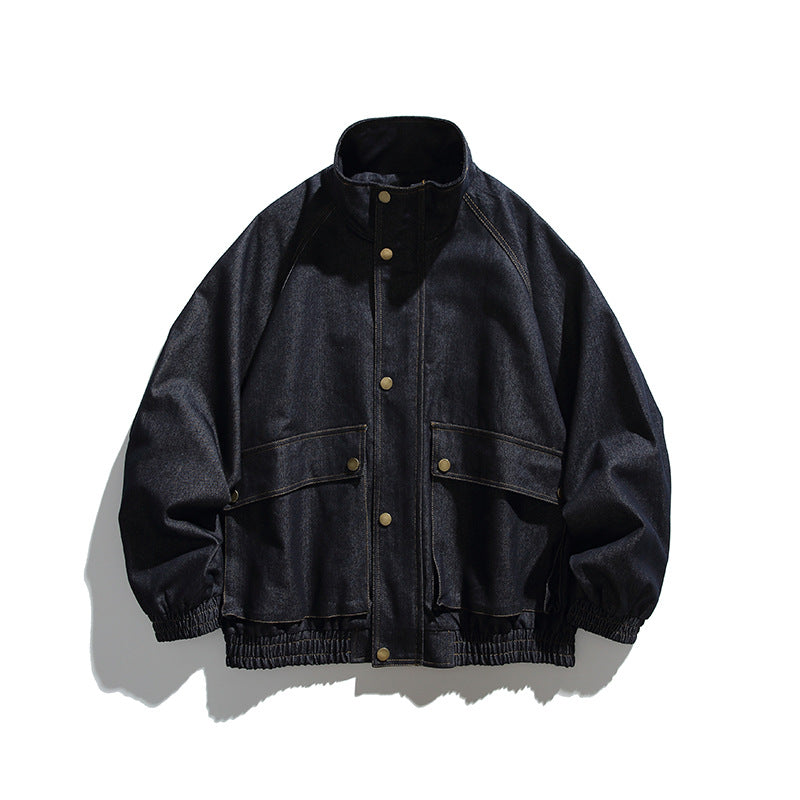 Unisex Boxy Jeans Jacket in Oversized Cut with Stand-Up Collar and Flap Pockets Amarae