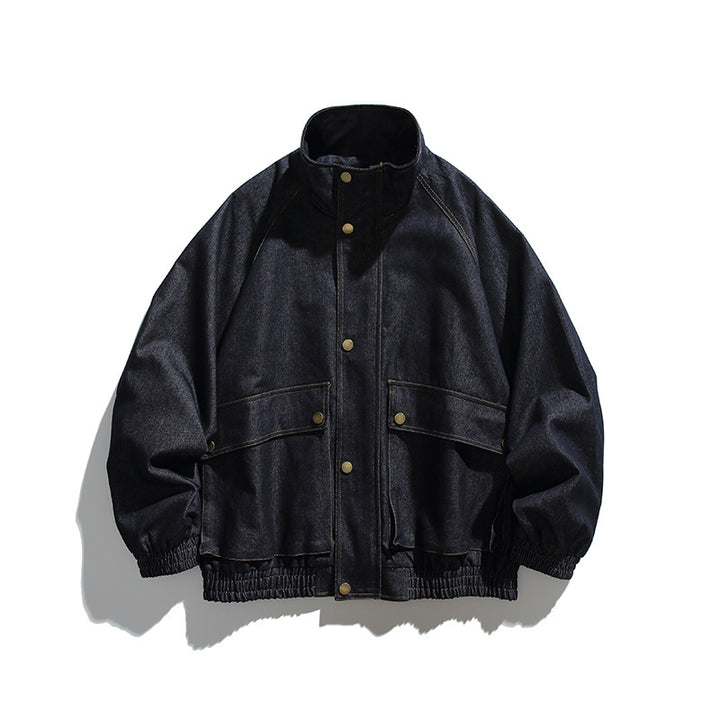 Unisex Boxy Jeans Jacket in Oversized Cut with Stand-Up Collar and Flap Pockets Amarae