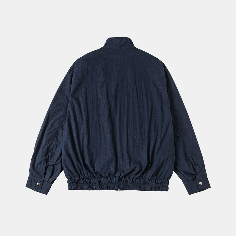 Men's Lightweight Harrington Jacket with Stand-up Collar, Elastic Hem, and Slanted Zipper Pockets Amarae