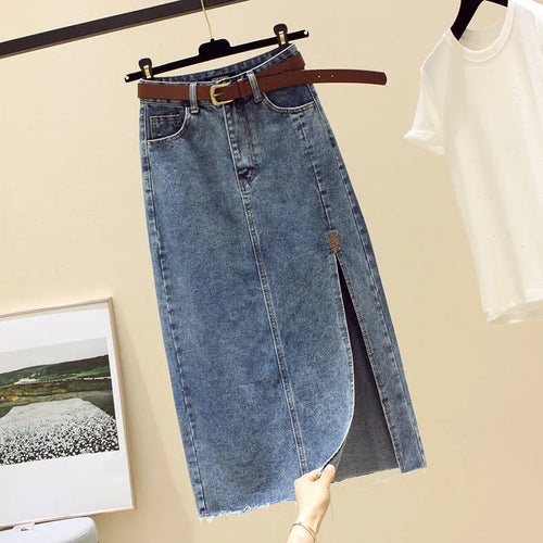 Jupe maxi en denim pour femmes avec fente latérale Chic & Stil