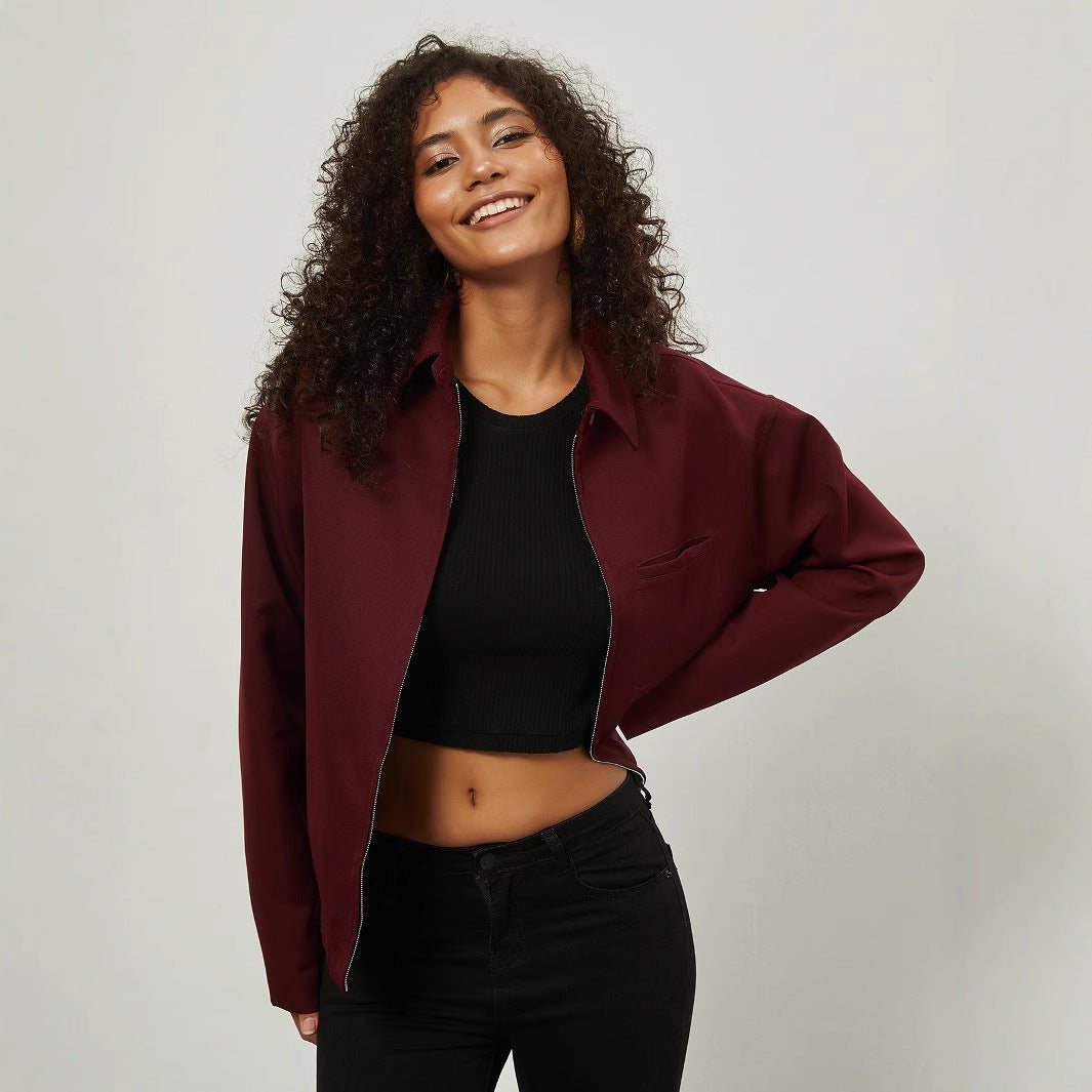 Women's Boxy Overshirt Jacket with Metal Zipper and Shirt Collar Amarae