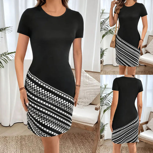Fitted short dress for women with graphic design and round neck Amarae