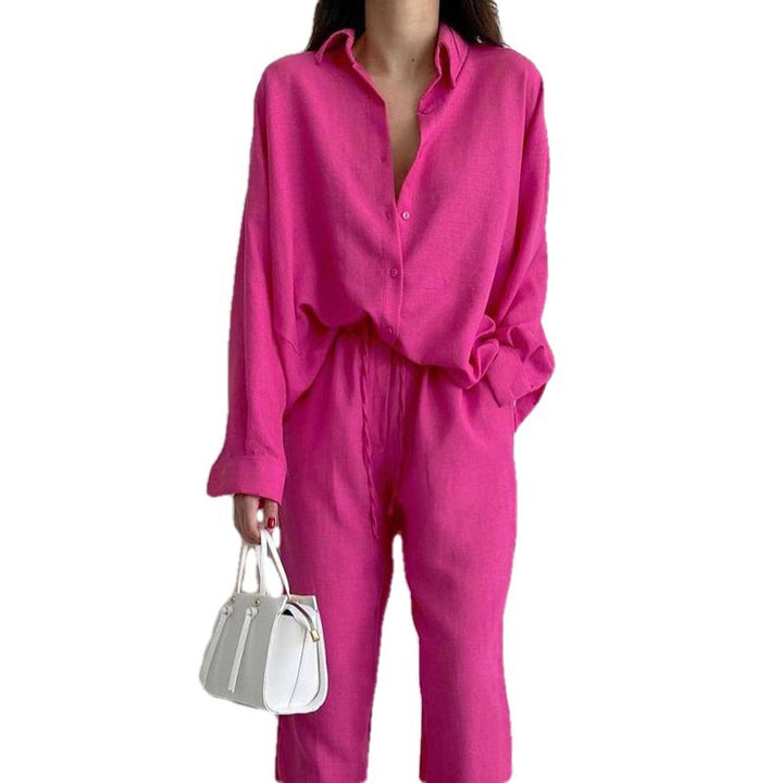 Loose linen set for women with elegant shirt and wide pants Lune London