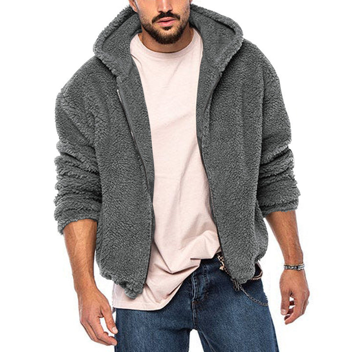 Comfortable fleece jacket for men with large hood and zipper Lune London