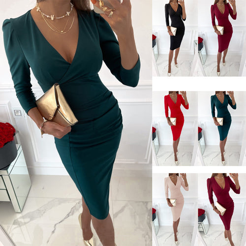 Elegant midi dress for women with V-neck Amarae