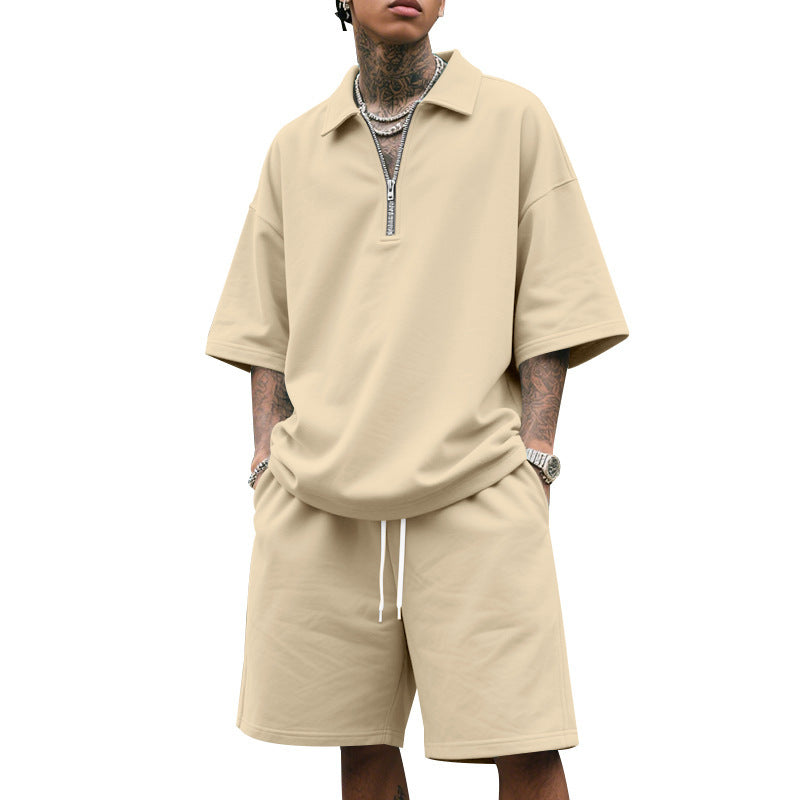 Men Short Sleeve Sports Set with Discreet Zip Details and a Casual Fit Lune London