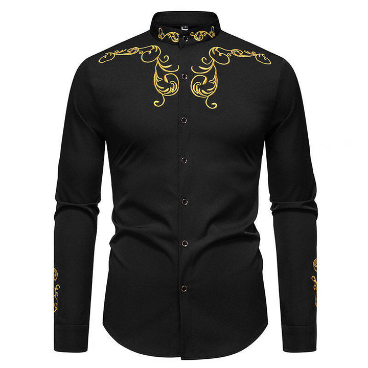 Men's long sleeve shirt with elegant embroidery and modern collar Lune London