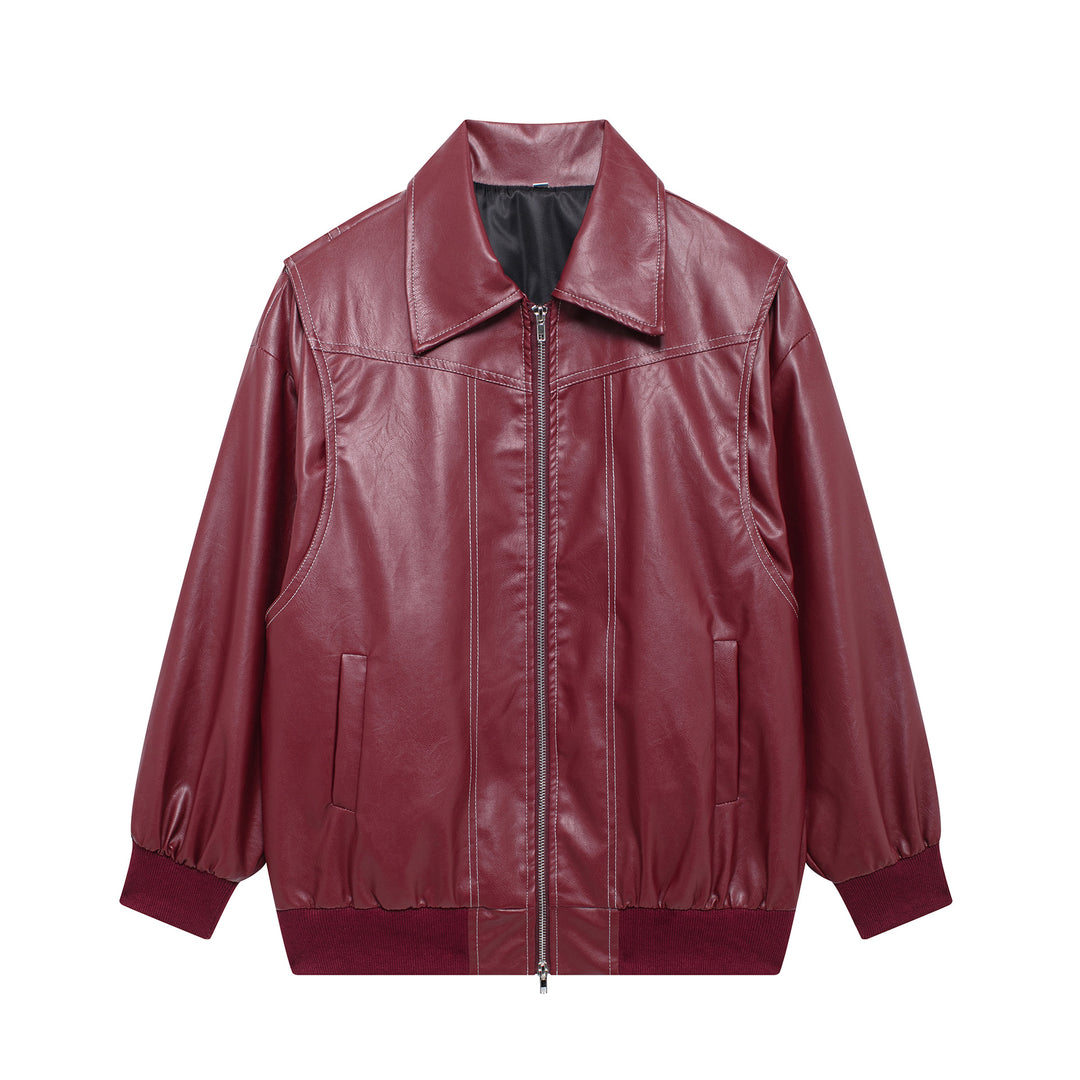 Ladies Trendy Synthetic Leather Jacket with Elastic Cuffs and Practical Pockets Lune London