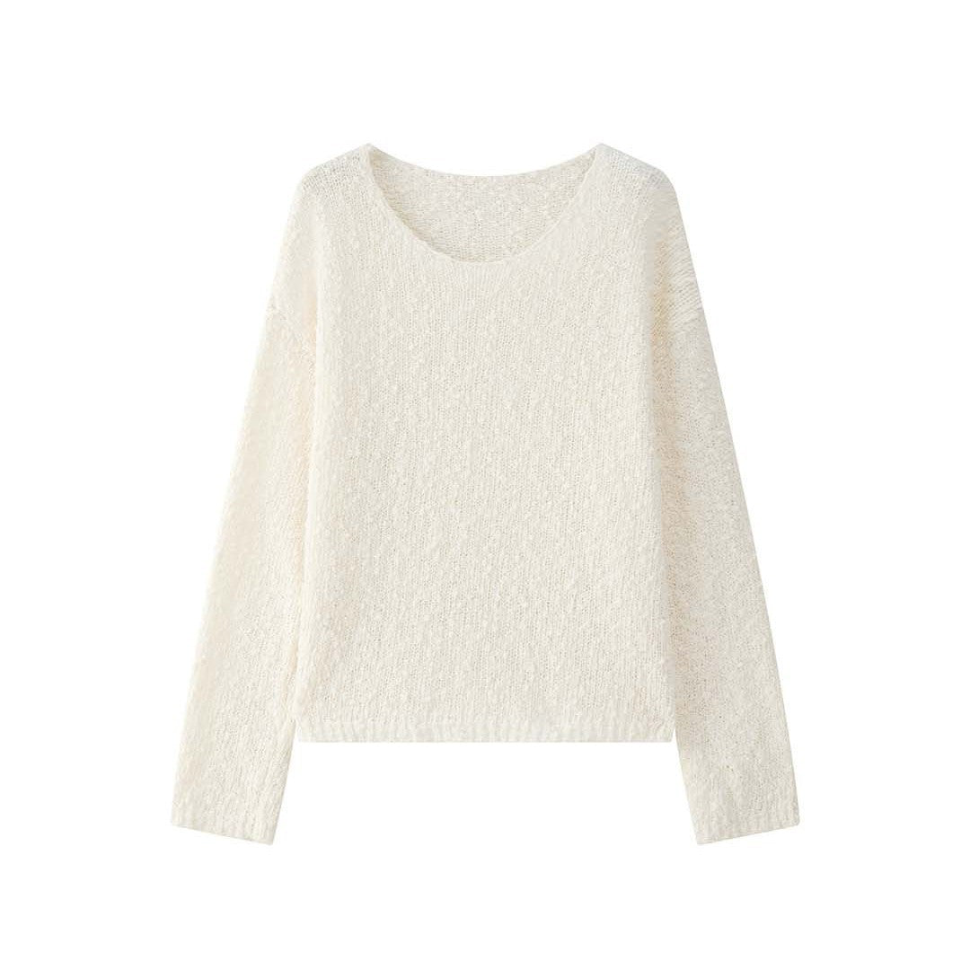 Women's Chunky Knit Oversized Sweater with Textured Bobble and Wide Boat Neck Amarae