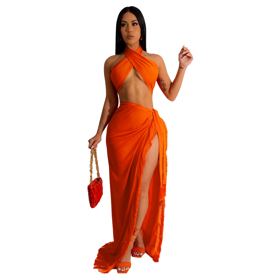 Elegant Cross Neck Maxi Dresses for Women with High Chic Slit and Style