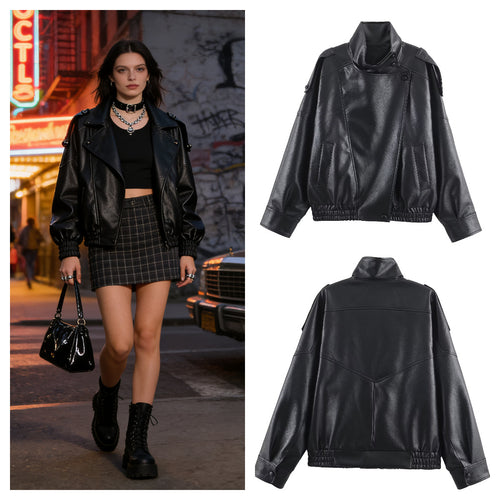 Veste en faux cuir à la mode pour femmes avec col élégant Chic & Stil