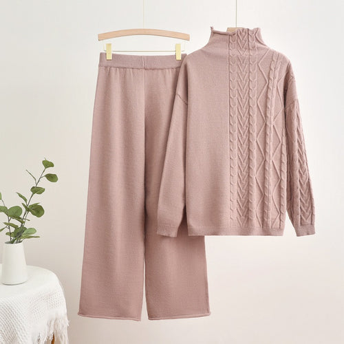 Comfortable knit loungewear set for women with high collar Amarae